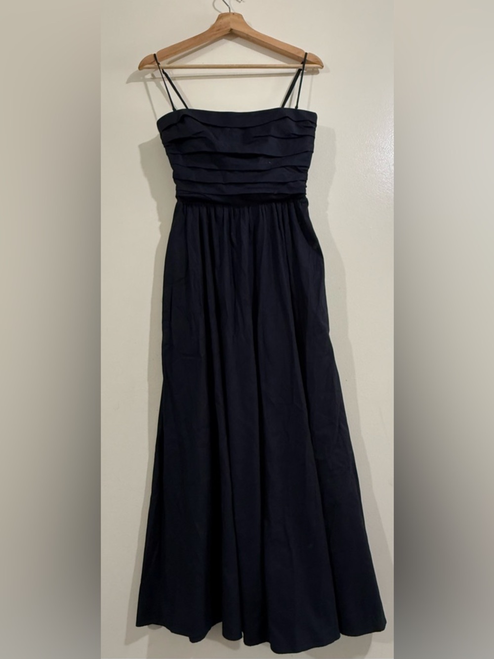 Reformation Navy Layered Bodice Spaghetti-Strap Maxi Dress